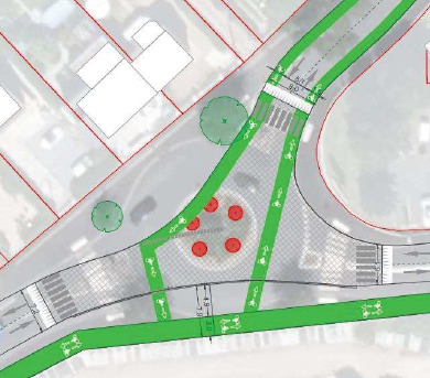 Le croisement avec la rue Colombier est modifié avec la suppression du rond-point.