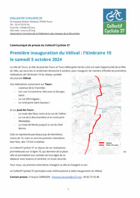 Samedi 5 octobre 2024 : première inauguration du Vélival, l’itinéraire 10