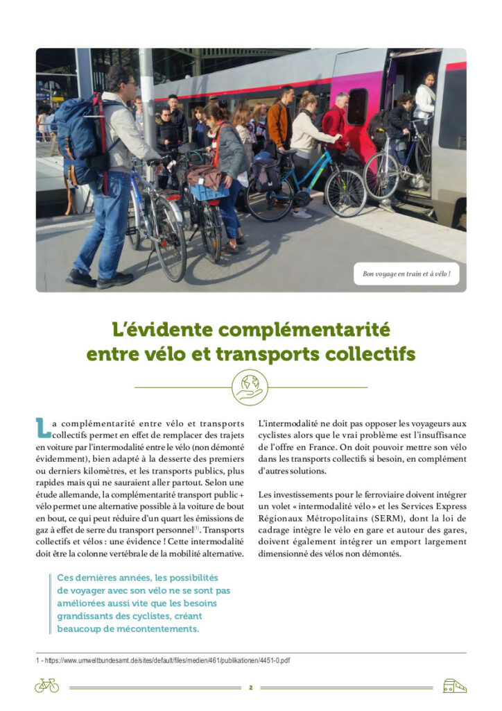 Collectif Mon vélo dans le train. Livre blanc. L'accessibilité des vélos dans les transports collectifs nécessite un choc d'offre et un choc de simplification, janvier 2025.